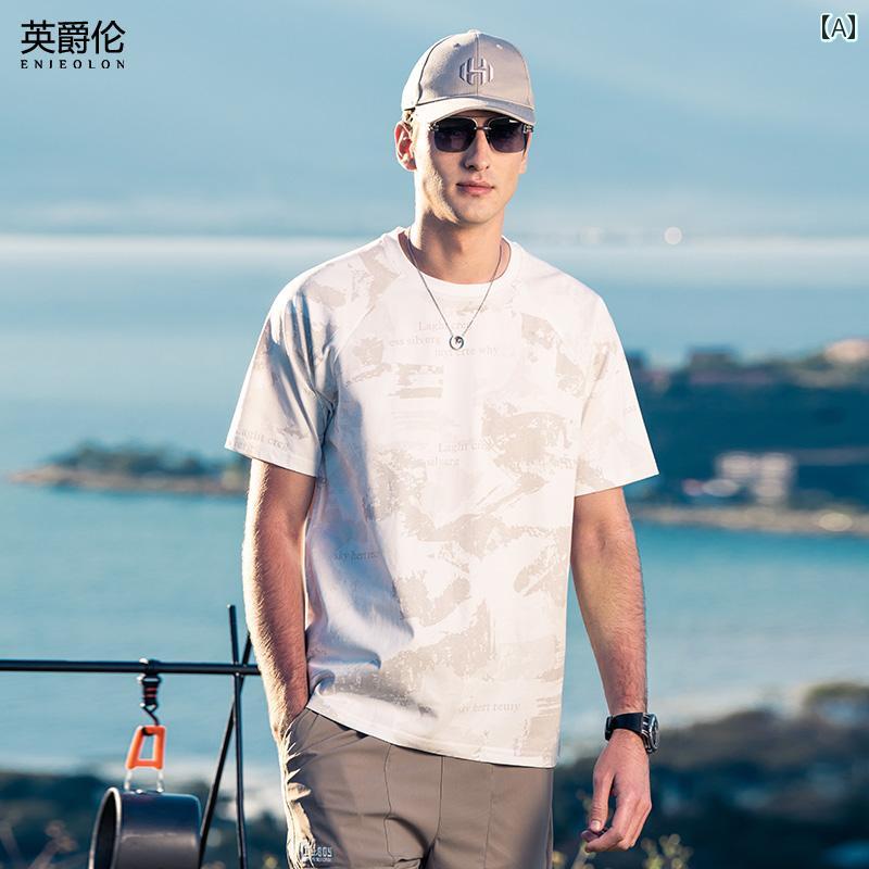 Tシャツ メンズ 半袖 シームレス アルファベットプリント コットン ポリエステル クルーネック 丸首 ゆったり ビッグシルエット アメリカンスタイル アメカジ 春夏 通気性 普段使い カジュアル ブラック ホワイト ブラウン