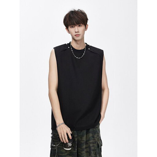 トップス メンズ ベスト ノースリーブTシャツ タンクトップ ゆったり クルーネック アメカジ レトロ デザイン 個性的 おしゃれ ポリエステル 夏 ブラック ホワイト 普段使い カジュアル 金属飾り トップス メンズ ベスト ノースリーブTシャツ タンクトップ ゆったり クルーネック アメカジ レトロ デザイン 個性的 おしゃれ ポリエステル 夏 ブラック ホワイト 普段使い カジュアル 金属飾り