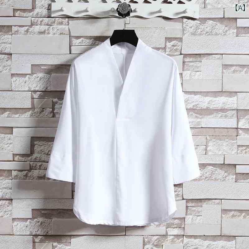 Tシャツ メンズ 中華風 接触冷感 七分袖 Vネック 大きいサイズ ゆったり ストリート系 レトロ 夏 ポリエステル 肩落ち カジュアル 普段使い