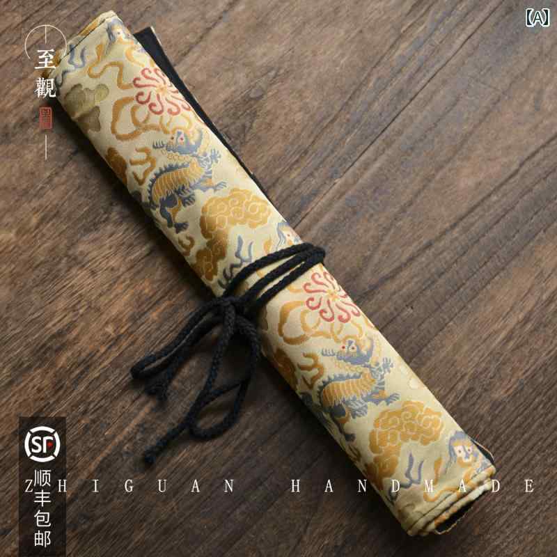 書道 筆入れ 宮殿 ブラシ カーテン ロール ペン バッグ 大容量 ポータブル レトロ ストレージ ブック 画材 絵画 ツール 学生 スケッチ スタディ