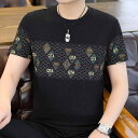 Tシャツ メンズ 半袖 ひんやり快適 汗をかいてもサラサラ 汗対策 薄手 軽量 トップス クルーネック 丸首 ゆったり カジュアル 普段使い 春夏 メンズ ナイロン スパンデックス プリント柄 幾何学模様