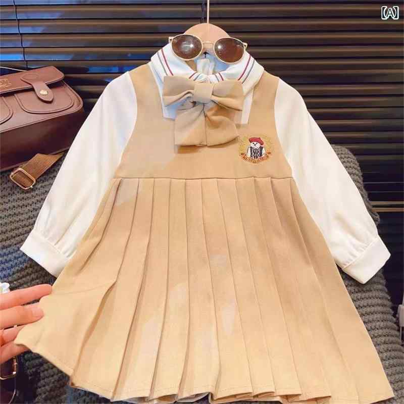 子供服 女の子 キッズ かわいい おしゃれ 大 フェイク セットアップ 春秋 ベビー ガール 長袖 スカート プリーツスカート