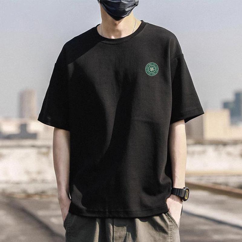 Tシャツ メンズ 半袖 綿 厚手 丸首 肩落ち アメリカ風ストリートスタイル ストリートファッション プリント柄 着回し 普段使い カジュアル 夏 通気性