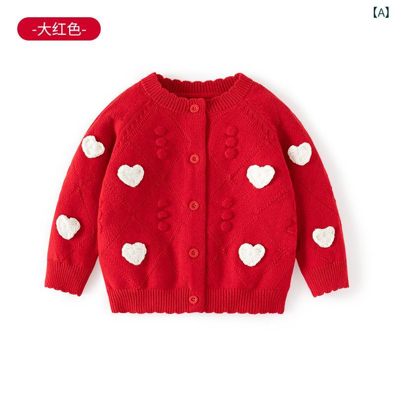 子供服 女の子 キッズ かわいい おしゃれ カーディガン セーター 愛 刺繍 ソフト セーター 綿 カテゴリー 幼児 春秋 コート