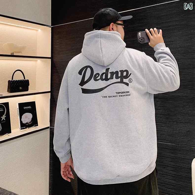 メンズ ファッション カジュアル トレンディ真 秋冬 レター フード プルオーバー スウェットシャツ