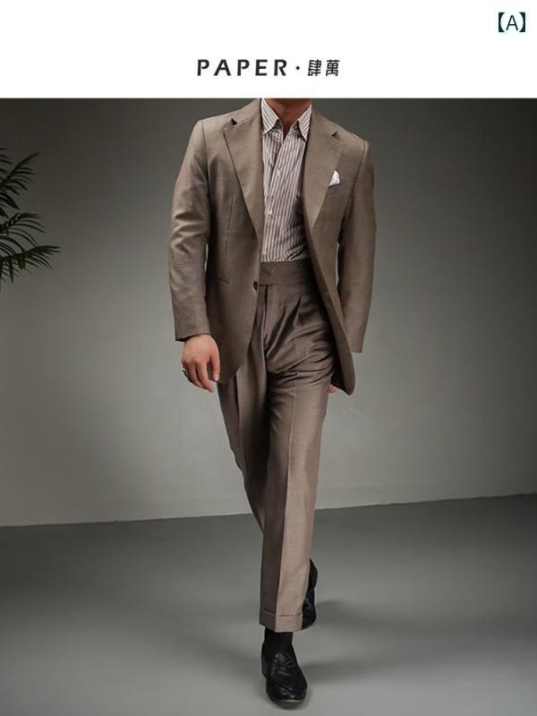 スーツ メンズ ビジネス オフィス ダンディ フォーマル イタリア ナポリ ウール 混紡 セットアップ カジュアル