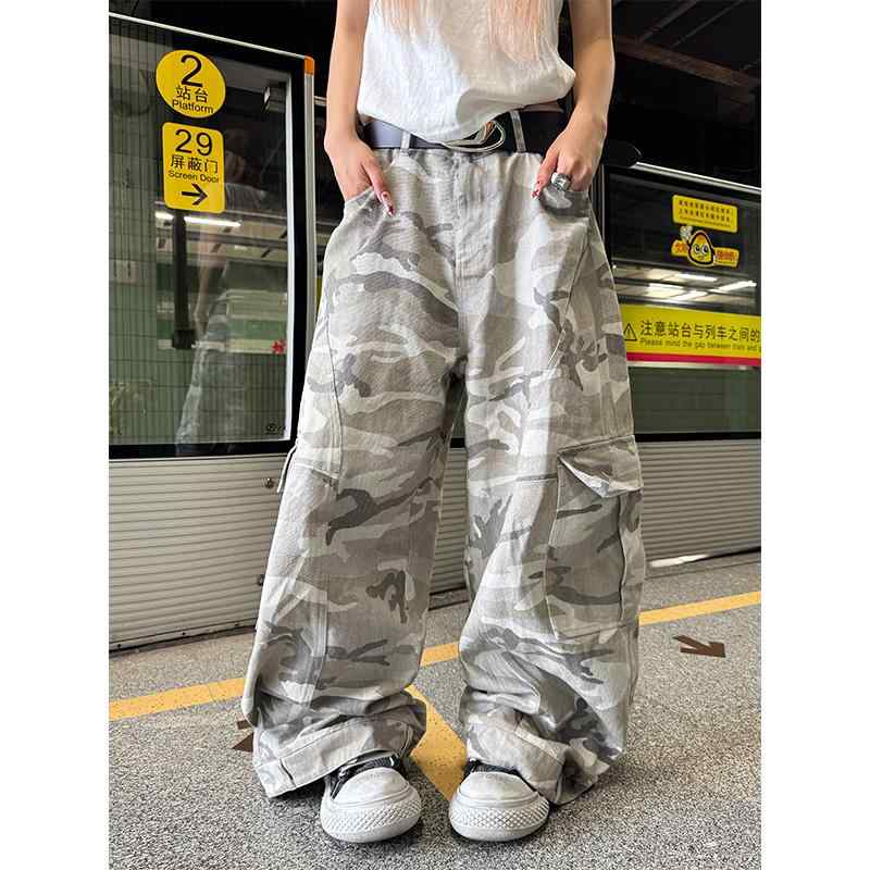 カーゴパンツ メンズ アメカジ レトロ マルチポケット 迷彩柄 ストレッチ ゆったり ワイドで丸みのあるシルエット 個性派デザイン オールシーズン カジュアル 普段使い