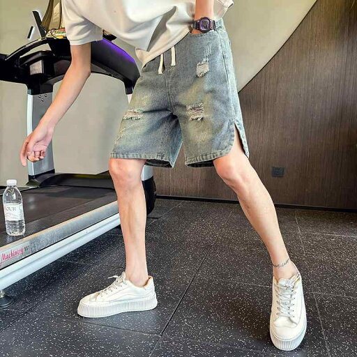 ショートパンツ メンズ デニム ダメージ加工 薄手 ゆったりシルエット ストレート 膝上丈 股上やや浅め カジュアル 普段着 外出用 夏 ブルー 綿混 ストレッチ性あり 通気性 ショートパンツ メンズ デニム ダメージ加工 薄手 ゆったりシルエット ストレート 膝上丈 股上やや浅め カジュアル 普段着 外出用 夏 ブルー 綿混 ストレッチ性あり 通気性