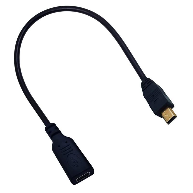 Mini USB to USB Cケーブル 内部は純銅線 USB ミニB からType タイプ C メス 充電とデータ転送 変換 ケーブル25CM Type-Cメス⇒Mini-B 5Pinオス USBケーブル Type C 変換延長ケーブル
