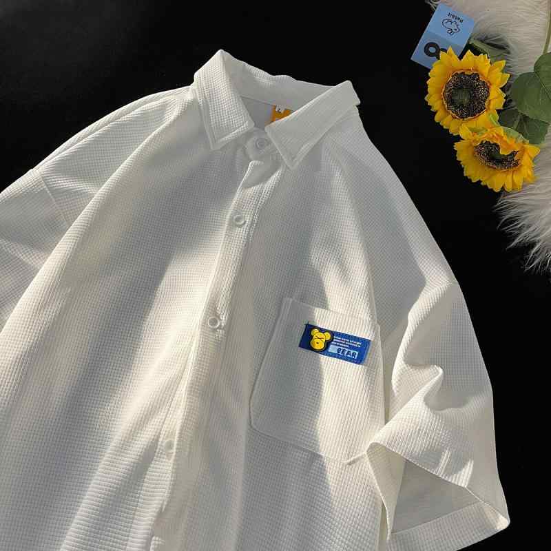 シャツ メンズ 半袖 ゆったり 昔ながら 作業着風 普段着 薄手 羽織り 春夏 無地 ポリエステル 普段使い 日常使い