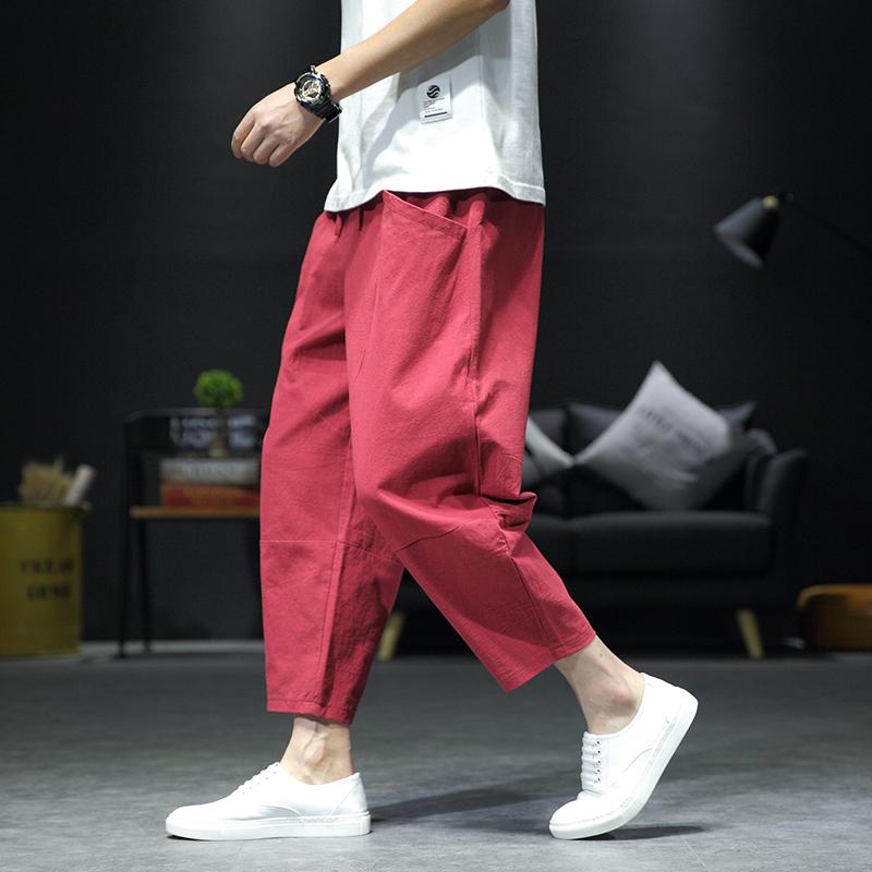 パンツ メンズ 春夏 薄手 軽量 ゆったり 大きいサイズ 綿 サルエル テーパード 9分丈 カジュアル スポーツ 普段使い 黒 赤 紺