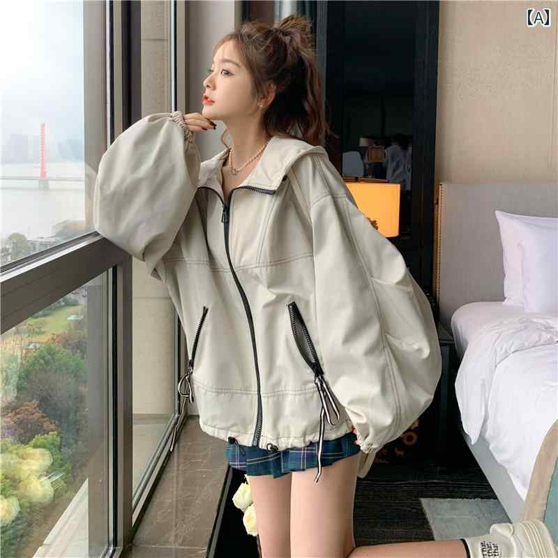アウター レディース カジュアル おしゃれ ワークジャケット 春秋 ショート 韓国 フード カーディガン ゆったり かっこいい ストリート カジュアル トップス
