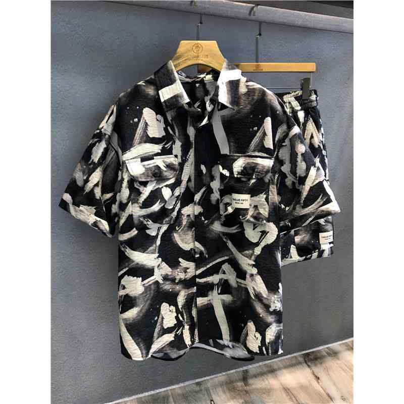 セットアップ メンズ 大きめサイズ ハワイ リゾート アイロン不要 しわになりにくい 接触冷感 薄手 軽量 半袖 シャツ カジュアル ショートパンツ 上下セット 黒 春夏 普段使い 部屋着