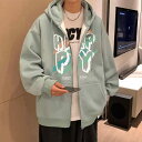 パーカー メンズ ジップアップ 春秋冬 ストリート カジュアル フード付き オーバーサイズ ゆったり だぼっとした 肩落ち ロゴプリント アメカジ アウター 長袖 綿 ポリエステル