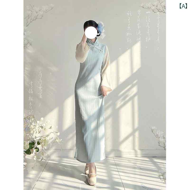 チャイナ風 レディース ファッション おしゃれ 上品 ドレス 普段使い 秋 ロング ガール 飛行機袖 ペチ..