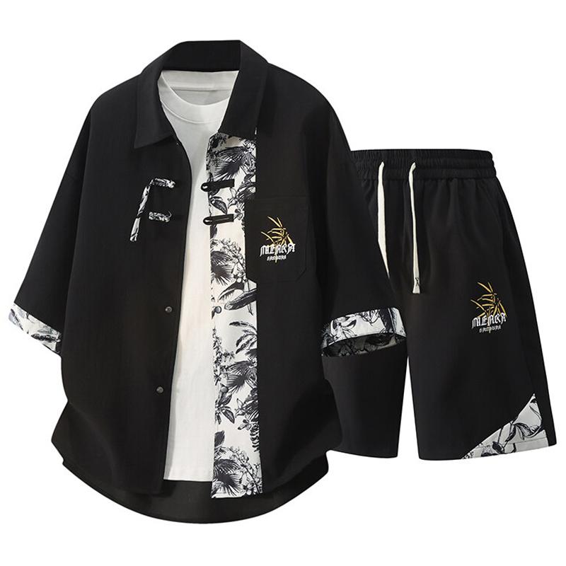 上下セット メンズ 半袖 ポロシャツ ショートパンツ 新感覚の東洋風デザイン 接触冷感 薄手 通気性 春夏 カジュアル 普段使い ポリエステル ブラック ホワイ...