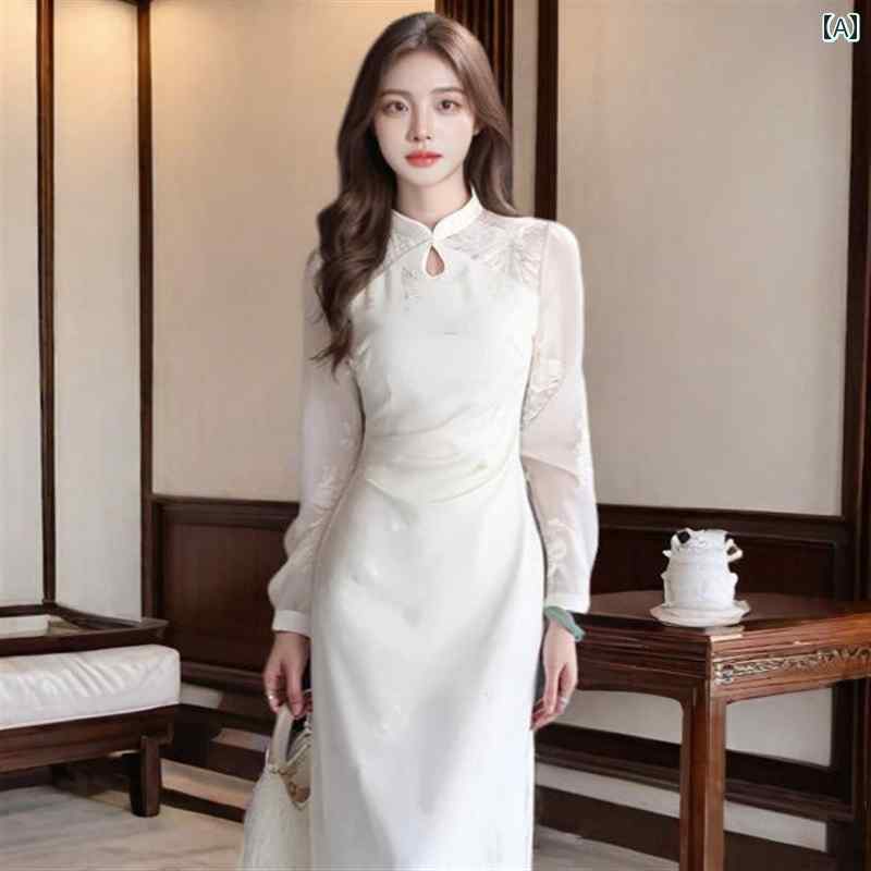 チャイナドレス レディース エレガント 上品 おしゃれ チャイナ風 秋 スリムフィット 普段着