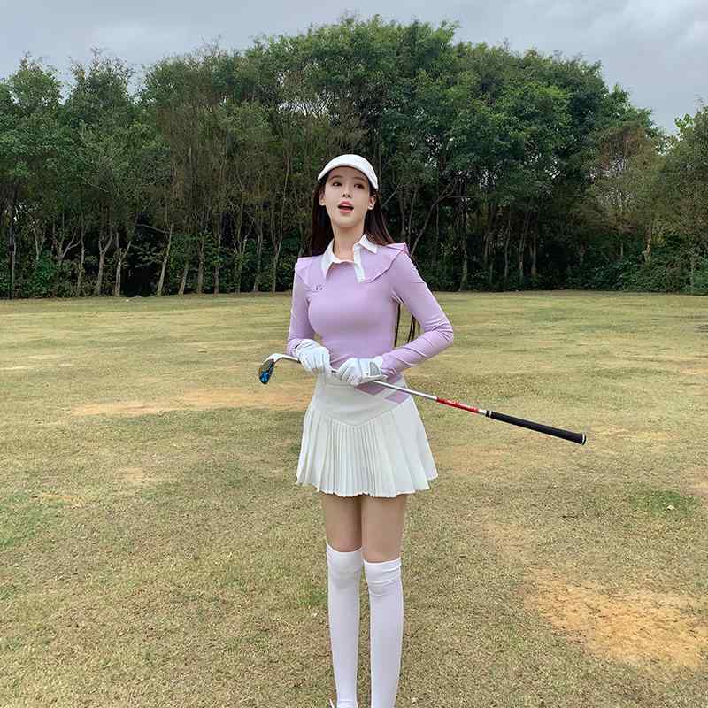 ゴルフウェア レディース スポーツ ポロ襟 長袖 トップス 切り替え セットアップ タイトスカート ショ..