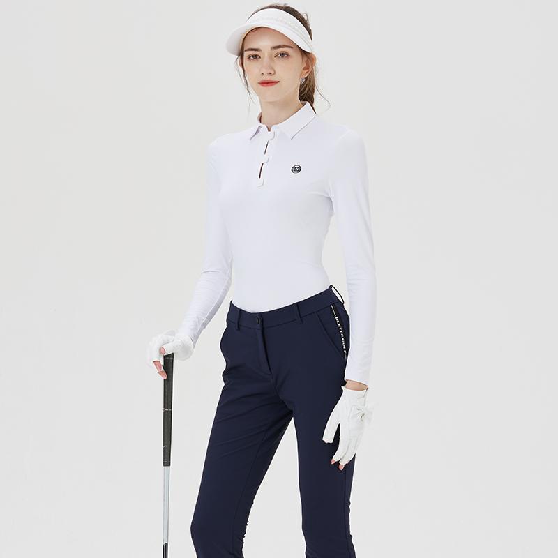 ゴルフウェア レディース 長袖 トップス 春夏 スリムフィット スポーツ おしゃれ 高級感 ホワイト ピン..