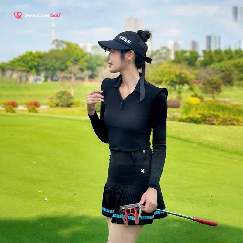 ゴルフウェア レディース 夏用 接触冷感 吸湿速乾 軽量 Vネック 襟付き 長袖Tシャツ 通気性 ミニスカー..