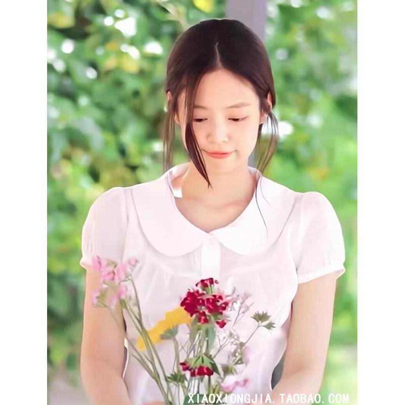 ブラウス レディース 白 ホワイト 半袖 フレンチスタイル 無地 付け襟 ウエストマーク リボン スタイルアップ 細見え スリムフィット ショート丈 春夏 きれいめ フェミニン