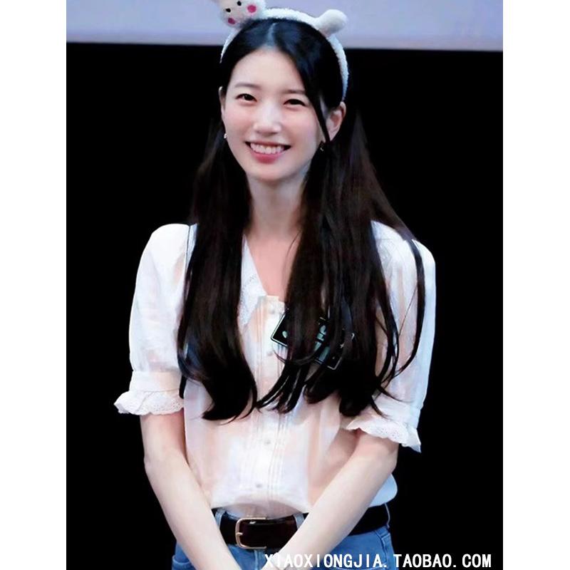 ブラウス レディース ホワイト レース パフスリーブ 半袖 ドールカラー フレンチガーリー 韓国風 フェミニン 上品 夏 トップス