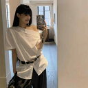 トップス レディース 大きいサイズ ゆったり 韓国風 デザイン性 ワンショルダー オフショルダー 半袖 ブラウス アシンメトリー 抜け感 セクシー おしゃれ 着回し 春夏