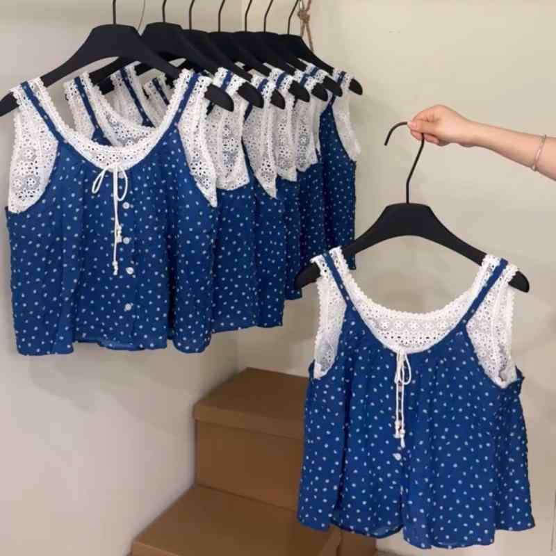 キャミソール レディース ドッキング レース 小花柄 ノースリーブ リラックスフィット バックオープン ..