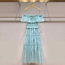 ワンピース レディース 南仏 リゾート 春夏 セクシー オフショルダー キャミソール フリル ティアード スモッキング ウエストマーク 切り替え リボン ロング丈 レーヨン Aライン ドレス