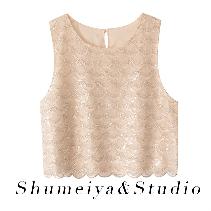 トップス レディース 華やか スパークリング ラインストーン レース 透かし編み キャミソール エレガント スリムフィット ショート丈 薄手 杏色 ブラック