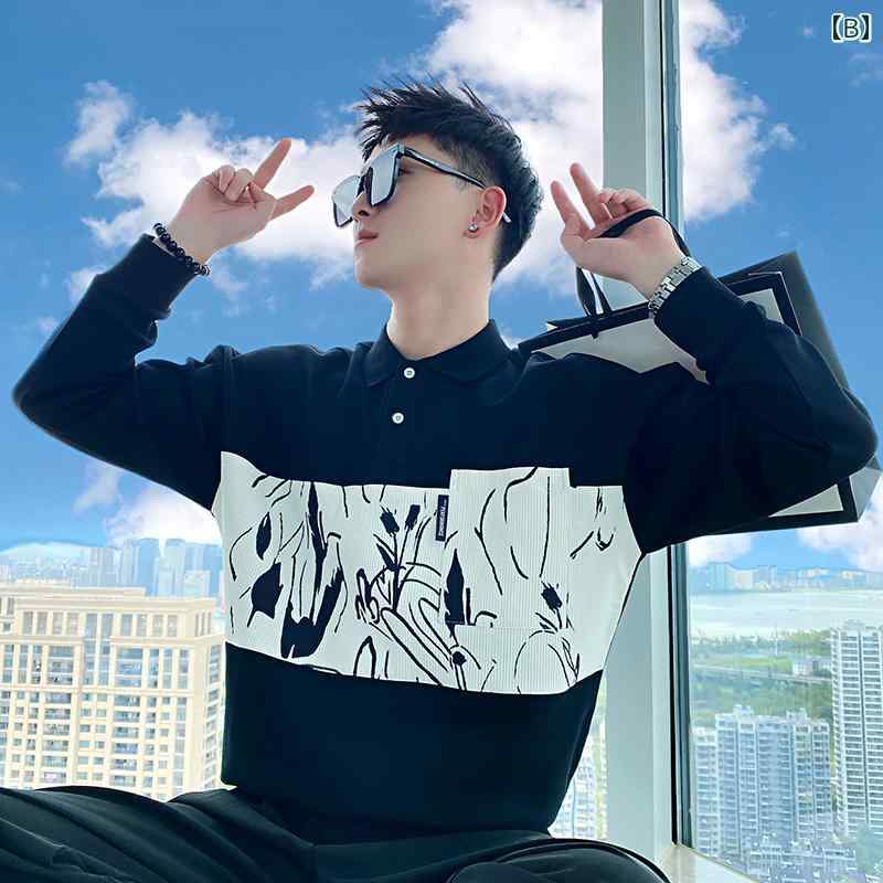 ポロシャツ メンズ 長袖 カジュアル おしゃれ 不規則 カラー プルオーバー 春秋