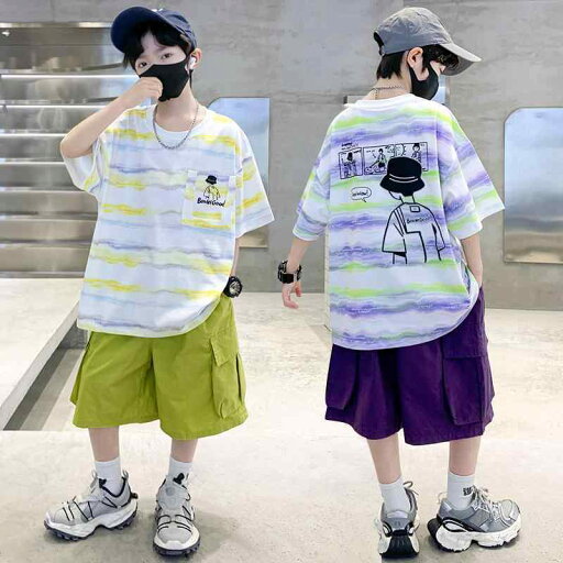 上下セット 男の子 子供 半袖 Tシャツ 短パン 夏 スポーツ カジュアル ストリート おしゃれ 格好良い 小中学生向け 綿 薄手 普段着 部屋着 お出かけ 黄色 紫色 上下セット 男の子 子供 半袖 Tシャツ 短パン 夏 スポーツ カジュアル ストリート おしゃれ 格好良い 小中学生向け 綿 薄手 普段着 部屋着 お出かけ 黄色 紫色