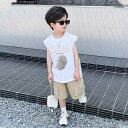 上下セット 子供 男の子 男児 子供用 綿 春夏 ベスト 袖なし 半ズボン 運動用 普段着 部屋着 通気性 薄手 紫 カーキ 2着組