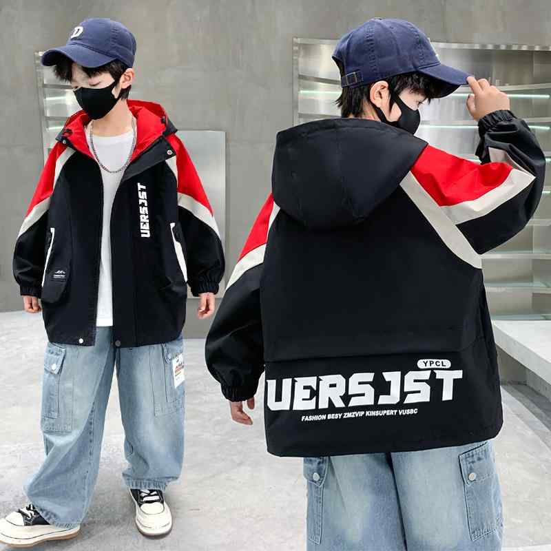 アウター ボーイズ ジャケット キッズ マウンテンパーカー ウインドブレーカー フード付き ジップアップ 春秋 カジュアル 普段使い 通学 オフホワイト ブラック