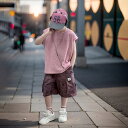 セットアップ 男の子 子供用 袖なし Tシャツ 半ズボン 春夏 おしゃれ かっこいい 綿 薄手 運動用 活動的な 通気性 吸湿速乾 ロゴ プリント ピンク