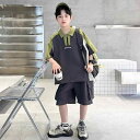 セットアップ 男の子 ジュニア 夏 半袖ポロシャツ 上下セット かっこいい おしゃれ ストリート スポーツ 薄手 通気性 綿 ブラック ホワイト グレー