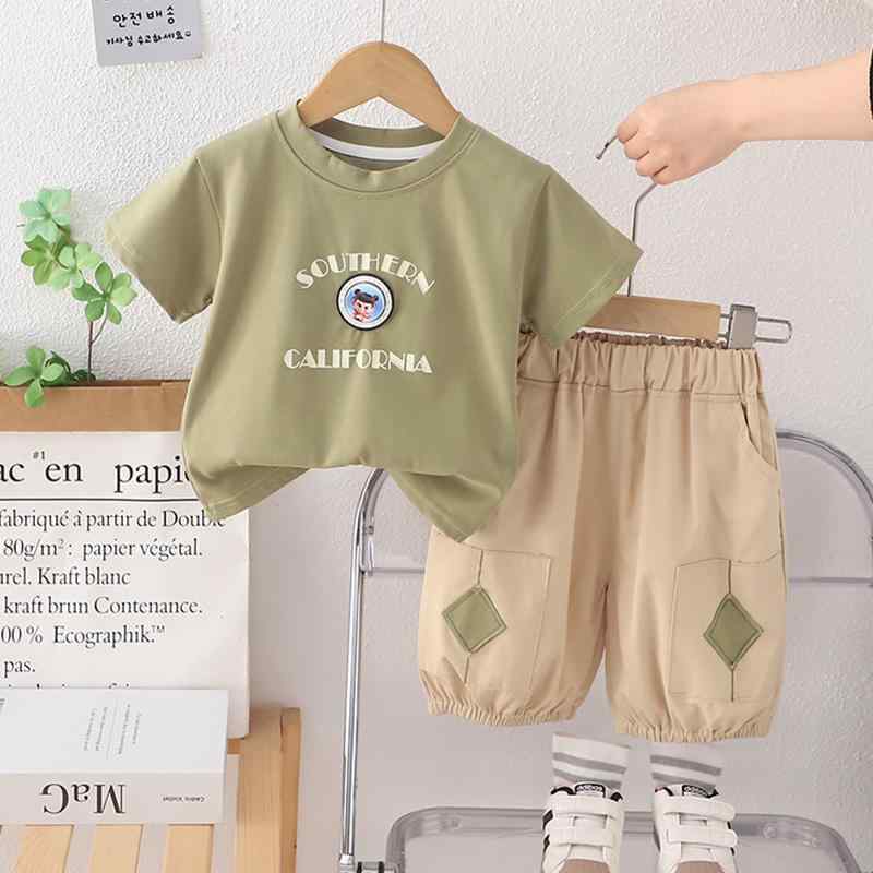 ベビー服 男の子 春夏 アニメ柄 半袖 Tシャツ ショートパンツ セットアップ 上下2点セット 綿混 薄手 普段着 通園 カジュアル おしゃれ 部屋着 快適 涼しい