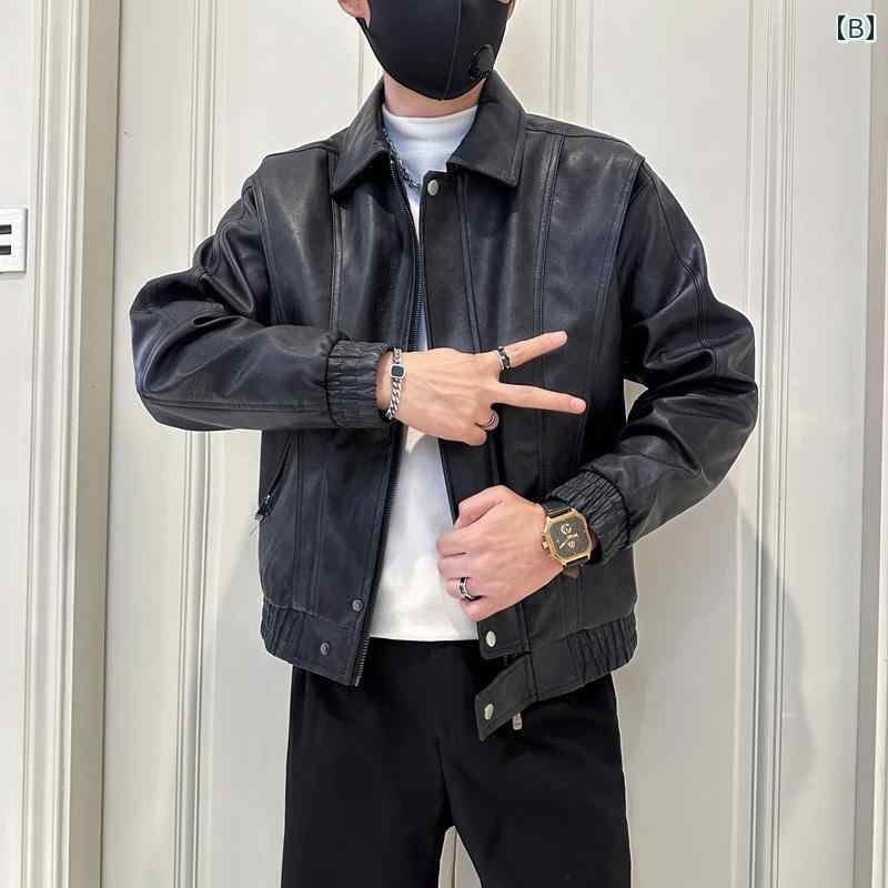 アウター メンズ カジュアル おしゃれ トレンディ レザージャケット 韓国 トレンディ PU オートバイ トップス 秋 カジュアル ジャケット