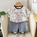 Tシャツ ベビー キッズ 男の子 韓国風 半袖 ショートパンツ 上下セット 2点セット 春夏 カジュアル 薄手 綿混 乳幼児 幼児 普段着 部屋着 通気性 丸首...