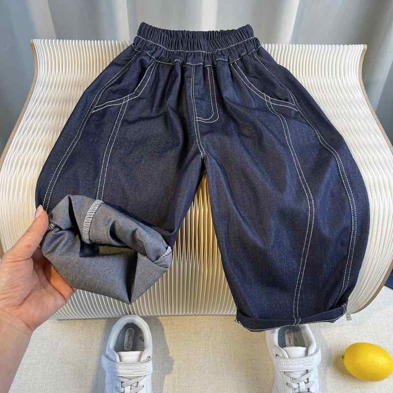 パンツ 男の子 キッズ デニム リサイクル素材 蚊や虫を寄せ付けない 薄手 軽量 ストレートシルエット カジュアル 韓国風 ウエストゴム 長ズボン 春夏 綿混 ポリエステル 普段使い 通気性 快適