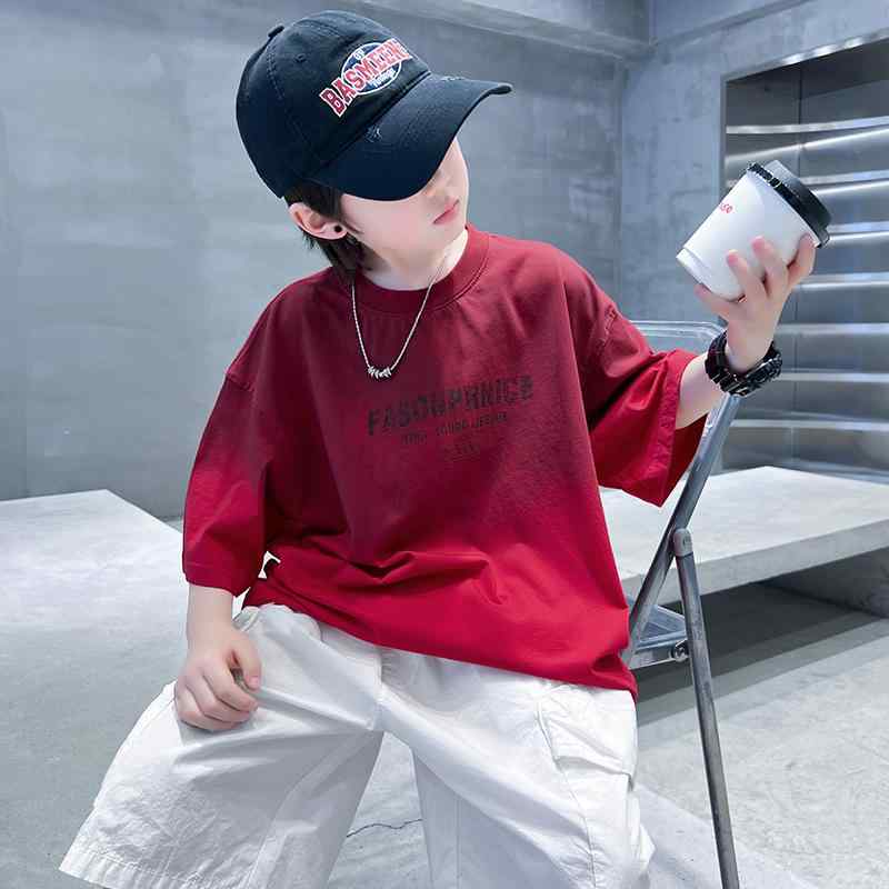 Tシャツ 男の子 夏 半袖 トップス 綿 コットン 普段使い 通学 カジュアル 薄手 ゆったり 丸首 無地 快適 涼しい