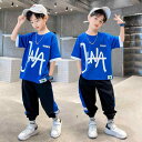 上下セット 男の子 夏 半袖 長ズボン 綿 運動 普段使い かっこいい やんちゃ おしゃれ 普段着 お出かけ 遊び 通学 薄手 涼しい 青 黒