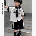 セットアップ 男の子向け 春夏 学院風英国カジュアル シャツ 半ズボン ネクタイ 上下セット 2点セット 綿混 軽量 薄手 通気性 普段使い レジャー
