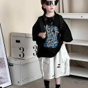 上下セット 男の子向け 夏 半袖Tシャツ 柄プリント 丸首 半ズボン 破れ加工 作業着風 カジュアル 街着風 綿混 通気性