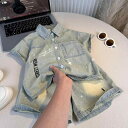 男の子用 ジーンズ生地 半袖 短パン 上下セット 薄手 通気性抜群 おしゃれな夏服 綿 普段使い 青
