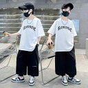 セットアップ 男の子 子供 ジュニア 半袖Tシャツ 長ズボン 上下セット カジュアル スポーツ おしゃれ 子供服 薄手 通気性 綿 綿混 春夏 普段着 部屋着 ロゴプリント