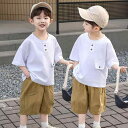 子供 男の子 半袖Tシャツ 半ズボン 上下組 春夏 普段使いしやすい 韓国風デザイン 吸湿速乾 接触冷感 軽量 通気性 耐久性 綿 洗える 白 茶色