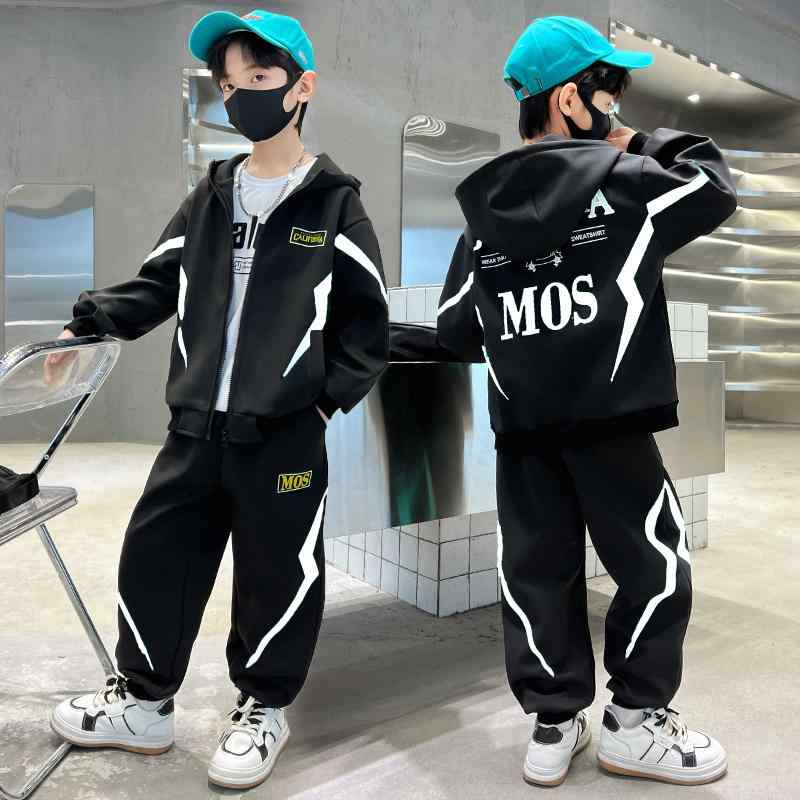 スポーツウェア ボーイズ 春秋 セットアップ 3点セット フード付き アウター ジャケット 長袖 パンツ 小中学生向け おしゃれ 通気性 切り替えデザイン