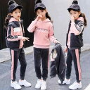 女の子 お子様・年少者向け 子供服 冬物 ベロア 裏起毛 厚手 あったか 防寒 フード付き上着 ズボン 上下セット 普段使い 通学 小学生の女の子 部屋着 ピンク 紫色
