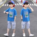 男の子向け上下セット 半袖Tシャツ・半ズボン 綿100% 薄手 夏向き おしゃれ かっこいい 洗練された 運動 普段使い キャラクターの絵柄
